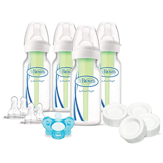 Dr. Brown's Options Slow Flow Bottle Set for Breastfed Baby, 4 Ounce, Clear