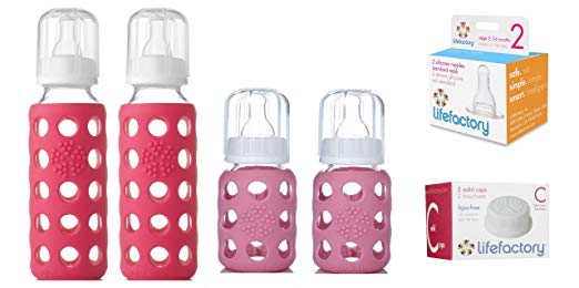 Lifefactory 9-Ounce and 4-Ounce BPA-Free Glass Baby Bottle Starter Kit, Girl Pk and Hotpink