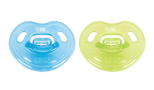 NUK Newborn 100% Silicone Boy Orthodontic Pacifier in Blue and Green, 0-3 Months, 2 count